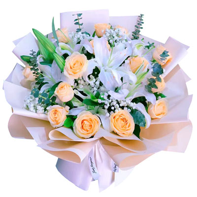 西宁16朵香槟玫瑰2支百合，爱的温暖和幸福