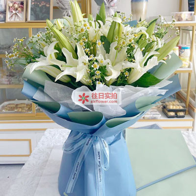 西宁8支白色多头百合洋甘菊，互倾的思念