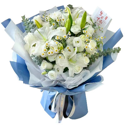 西宁11朵白玫瑰桔梗百合，爱永恒不息
