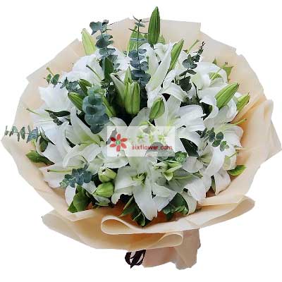 西宁9支白色多头百合，祝福你幸福