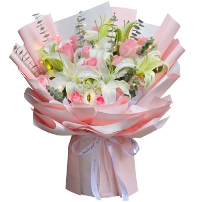 西宁16朵粉玫瑰百合，感情稳定坚固